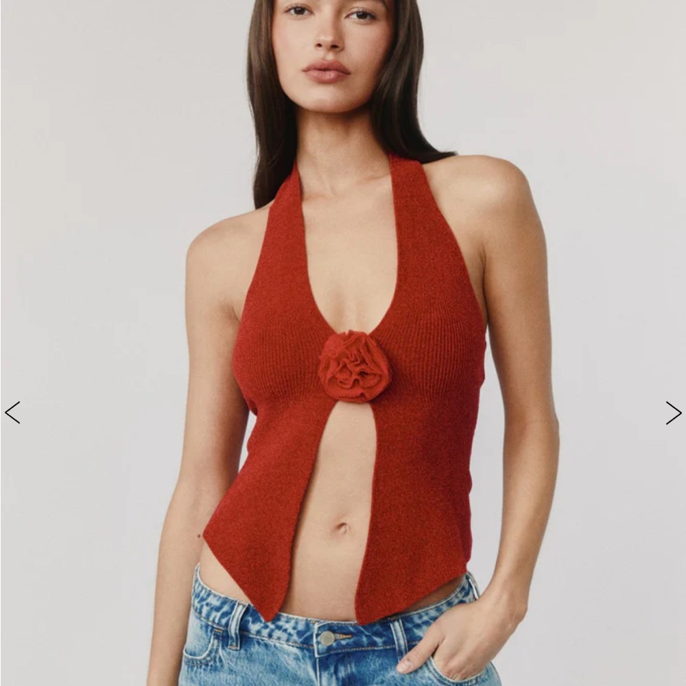 With Jean Deep Red Knit Halter Top